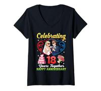 Women's Celebrating 18 Years Together Happy Anniversary 18th Wedding V-Neck T-Shirt