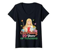 Women's Celebrating 19 Years of Teaching 10th Anniversary Teacher V-Neck T-Shirt