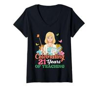 Women's Celebrating 21 Years of Teaching 10th Anniversary Teacher V-Neck T-Shirt