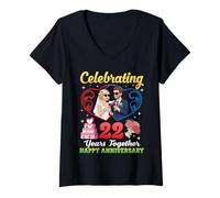 Women's Celebrating 22 Years Together Happy Anniversary 22nd Wedding V-Neck T-Shirt