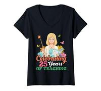 Women's Celebrating 25 Years of Teaching 10th Anniversary Teacher V-Neck T-Shirt