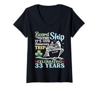 Women's Celebrating 33 Years Board The Ship Anniversary Cruise Trip V-Neck T-Shirt
