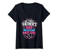 Women's Celebrating My Very First Father's Day with My Precious Baby V-Neck T-Shirt