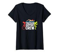 Women's Celebrating Race Day with The Triathlon Support Crew Family V-Neck T-Shirt