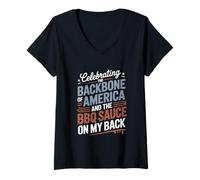 Womens Celebrating the Backbone BBQ Sauce on My Back Labor Day V-Neck T-Shirt