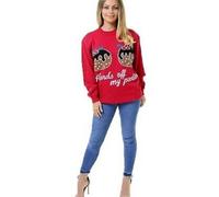 Womens Celebrity Knitted Hands Off My Pudding Two Cupcakes Christmas Jumper, Xmas Ladies Winter Pull Over Long Sleeve Printed Funny Baggy Top Sweatshirt UK Size 8-22, (Red, 8-10)