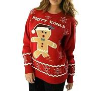 Womens Celebrity Knitted Merry Xmas Jumper, Ladies Christmas Winter Novelty Pullover Long Sleeve Ginger Printed Funny Baggy Top Sweatshirt UK Size S to XXL, S-M Red