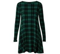 Womens Celebs Aztec Animal Army Rose Skull Print Skater Swing Dress Plus Sizes (S/M 8-10, Bottle Green Tartan)