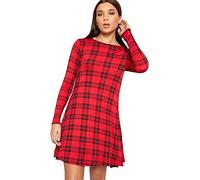 Womens Celebs Aztec Animal Army Rose Skull Print Skater Swing Dress Plus Sizes (XL 16-18 Plus Size, Red Tartan)