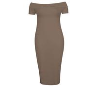 Womens Celebs Off Shoulder Bardot Ladies Stretch Party Bodycon Midi Dress 8-22, XXL 20-22 Plus Size, Mocha - Celebs Style Party Dress Kim Kardashian