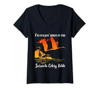 Womens Celery Stalker Birding Fun in the Sarasota Celery Fields V-Neck T-Shirt