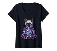 Womens Celestial Cat Oracle Tarot Card Mystical Cats V-Neck T-Shirt