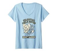 Women's Celestial Field Notes Luna Moth Art V-Neck T-Shirt