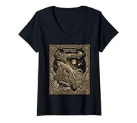 Women's Celestial Giant Squid Tarot Card Constellation Deep Ocean As V-Neck T-Shirt