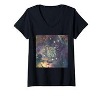 Womens Celestial Hearts Under Starlight Galactic Love Journey V-Neck T-Shirt