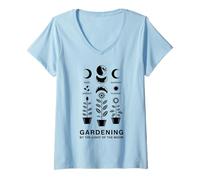 Women's Celestial Lunar Gardening Moon Phase Plant V-Neck T-Shirt
