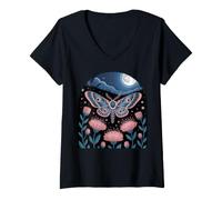 Women's Celestial Moth in Moonlit Flower Garden V-Neck T-Shirt