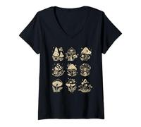 Womens Celestial Mushroom Cottage Core Moon Goddess V-Neck T-Shirt
