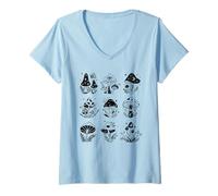 Womens Celestial Mushroom Cottage Core Moon Goddess V-Neck T-Shirt