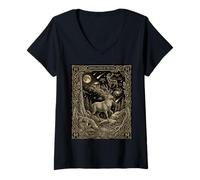 Women's Celestial Mystic Stag Constellation Tarot Card V-Neck T-Shirt