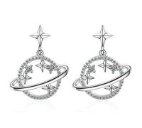 Women's Celestial Outer Space Star Stud Earrings Micro Paved Cubic Zircon Crystal Saturn Planet Earrings