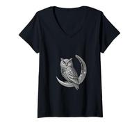 Womens Celestial Owl Geometric Art Moon Phases and Cosmic Symbol V-Neck T-Shirt