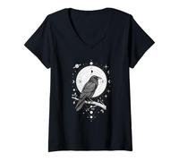 Womens Celestial Raven Crow Bird Lunar Phases Astral Geometry V-Neck T-Shirt