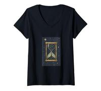 Womens Celestial Sands Hourglass Cosmic Time Flow Starry V-Neck T-Shirt