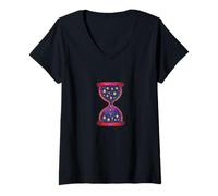 Womens Celestial Sands Hourglass Cosmic Time Flow Starry V-Neck T-Shirt