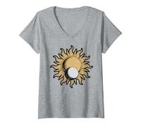 Womens Celestial Sun Moon Minimalist Graphic V-Neck T-Shirt