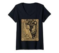 Women's Celestial Tiger Tarot Card Constellation Jungle Moon Astrono V-Neck T-Shirt