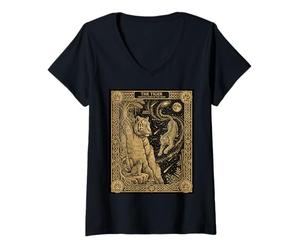Women's Celestial Tiger Tarot Card Constellation Jungle Moon Astrono V-Neck T-Shirt