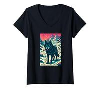 Womens Celestial Wolf Under Starlit Peaks, Cosmic Art V-Neck T-Shirt
