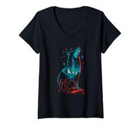 Womens Celestial Wolf Under Starlit Peaks, Cosmic Art V-Neck T-Shirt