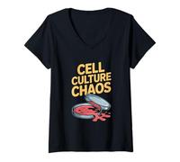 Womens Cell Culture Chaos: Funny Molecular Biology Humor V-Neck T-Shirt