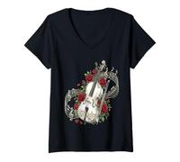Women's Cello Rose Flower Cellist Classical Music V-Neck T-Shirt