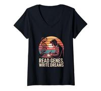 Womens Cellular Biology DNA Sunset Science Coding V-Neck T-Shirt