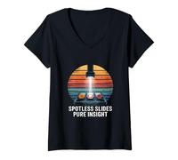 Womens Cellular Biology Microscope Slide Retro Sunset V-Neck T-Shirt