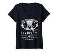 Women's Celtic Claddagh Slainte St. Patrick's Day White Letters V-Neck T-Shirt