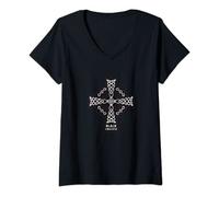 Womens Celtic cross motif Black elegant crucifix design V-Neck T-Shirt