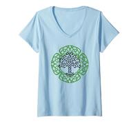 Women's Celtic Ireland Viking Celtic Knot Pattern Tree V-Neck T-Shirt