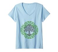 Women's Celtic Ireland Viking Celtic Knot Pattern Tree V-Neck T-Shirt