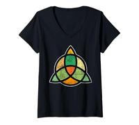 Women's Celtic Knot Artistic Distressed Style Pretty Stained Glass V-Neck T-Shirt