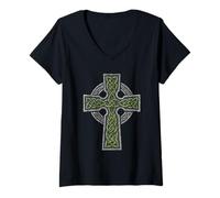 Women's Celtic Knot Cross, Celtic, Irish, Ireland, Celt, UK, Cross V-Neck T-Shirt