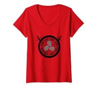 Womens Celtic Knot Triskele Swords Viking Nordic Warrior Mythology V-Neck T-Shirt