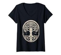 Womens Celtic Tree Of Life Symbol with Moon V-Neck T-Shirt