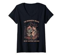 Women's Celtic Witch Enchanted Forest Sanctuary Introvert Path V-Neck T-Shirt