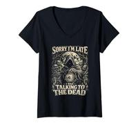 Women's Cemetery Goth I was Talking to The Dead V-Neck T-Shirt