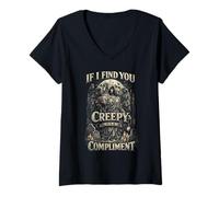 Women's Cemetery Goth If I Find You Creepy Its A Compliment V-Neck T-Shirt
