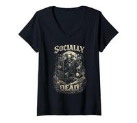 Women's Cemetery Goth Socially Dead V-Neck T-Shirt